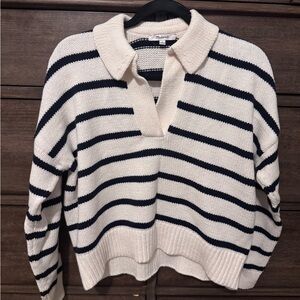 Madewell V-Neck Striped Sweater - Cream and Black